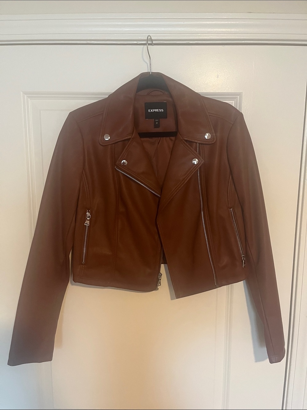Express Chestnut Brown Faux Leather Moto Jacket